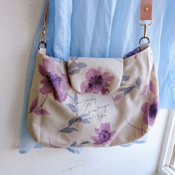 ショルダーバッグパープルフラワー ハンドメイド