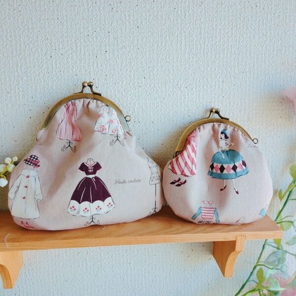 がま口ポーチセットファションくすみピンク ハンドメイド 小物入れ がま口 がま口コインケース ポーチ