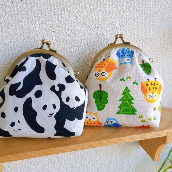 がま口ポーチセット パンダとフクロウ ハンドメイド 小物入れ がま口 コインケース 小銭入れ