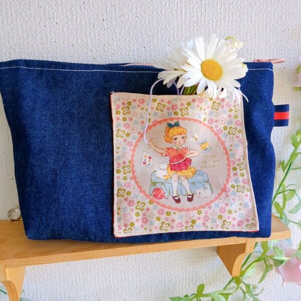 25㌢ファスナーデニムポーチ ハンドメイド 小物入れ