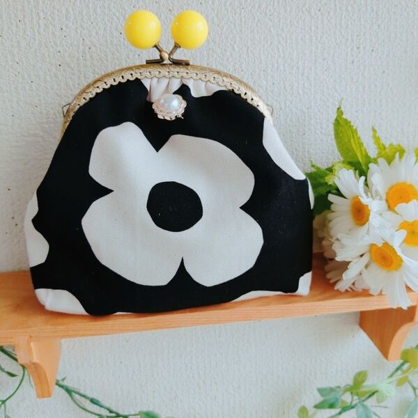 12.5㌢大玉付きがま口ポーチ花柄 ハンドメイド 小物入れ がま口 ポーチ あめ玉 がま口ポーチ 小銭入れ 財布