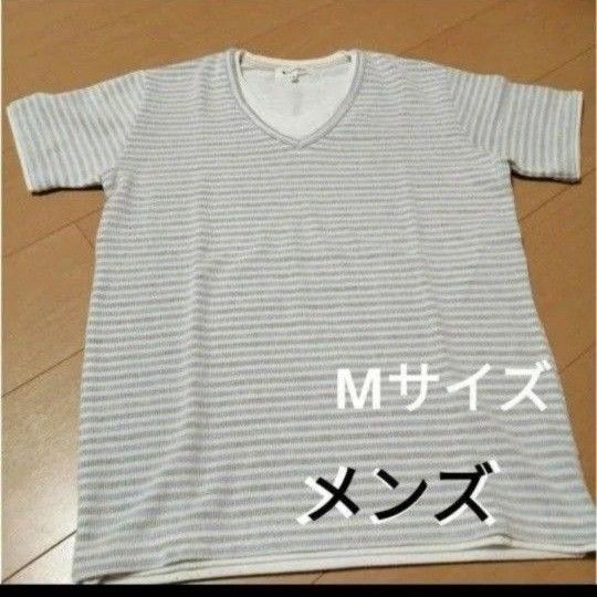 メンズ THE SHOP TK ボーダー 重ね着風 Tシャツ Mサイズ