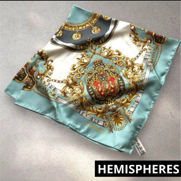 HEMISPHERES エミスフィール シルク 絹100 スカーフ ストール ミント ターコイズ 高級 ショール 冷房対策