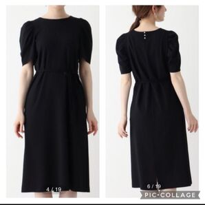 新品 タグ付き ワールドグループ インデックス index ウエストベルト付き ふんわりお袖のブラックワンピース 未使用品 法事