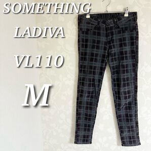 SOMETHING サムシング ストレッチスキニーパンツ VL110 チェック ローライズ グリーン系×ブラック系 M