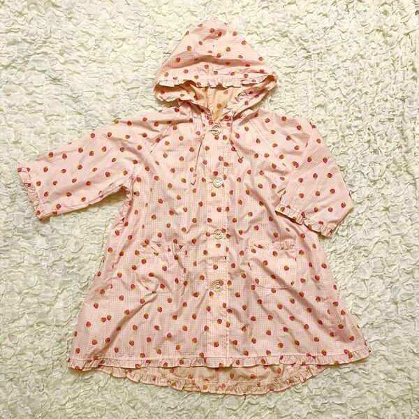 マザウェイズ いちご柄 ベビー レインコート ピンク キッズ 合羽 motherways 雨具 梅雨 女の子 雨ガッパ ピンク