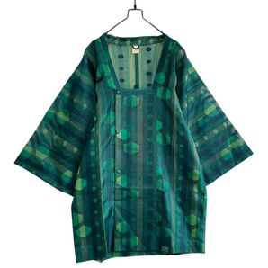 黒 道行コート 総柄 和柄 メッシュ 夏 緑 レトロ 和モード アンティーク