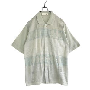 90s ヴィンテージ ダメージ ボロ ニットシャツ半袖 M 薄緑 日本製 レトロ
