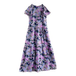 ヴィンテージ 花柄ロングワンピース M 紺 レトロ 古着