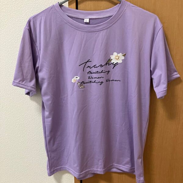 未着用)花柄プリント Tシャツ XL ラベンダー
