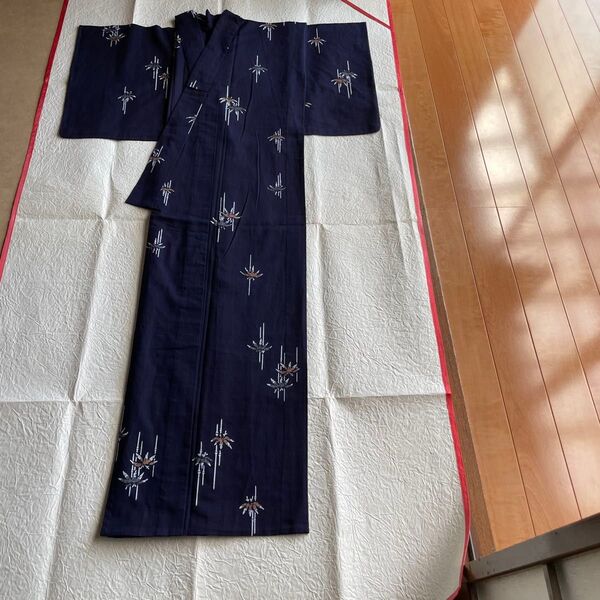 藍染 浴衣 竹柄 綿100%