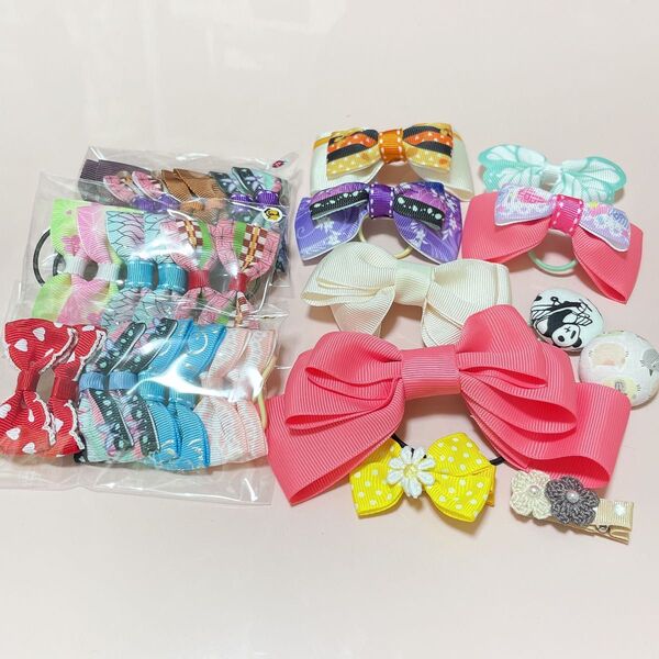 15ヘアゴム ヘアクリップ ベビー キッズ ハンドメイド ヘアアクセサリー グログラン リボン まとめ売り
