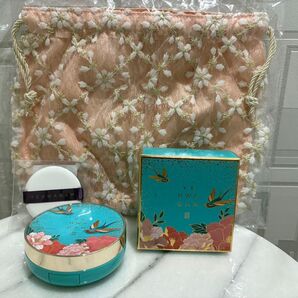 THE FACE SHOPのCCインテンスカバークッション イェファダムDX 専用パフ 花刺繍生地巾着(ベビーピンク)