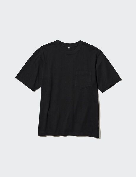 ユニクロUNIQLO オーバーサイズポケツキTシャツ/5分袖 ブラック Sサイズ