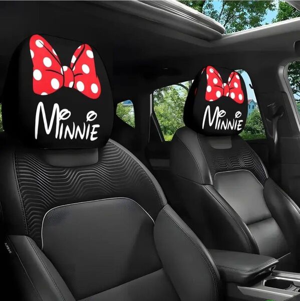 【新品未使用】ミニーちゃん★ヘッドレストカバー★2枚組★車 内装 装飾 カスタム おしゃれ