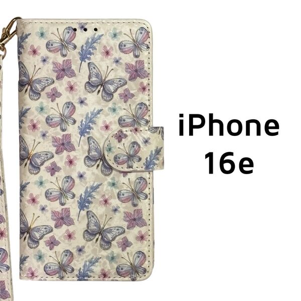 iPhone 16e バタフライ ホログラム 手帳型ケース