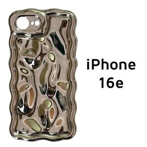 iPhone 16e シルバー ウェーブ メッキ デコボコ カバー