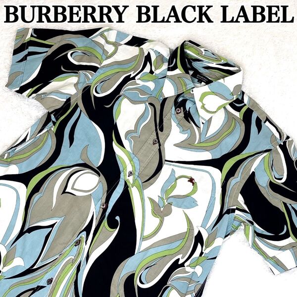 BURBERRY BLACK LABEL 総柄 ホースロゴ アロハシャツ バーバリーブラックレーベル シャツ Tシャツ