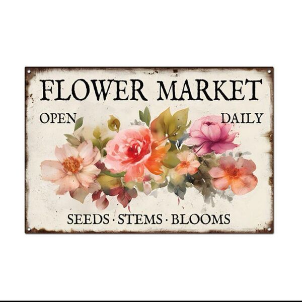 FlowerMarket ブリキ看板 プレート アメリカン雑貨 レトロ 花 花屋 ウォールデコ 壁掛け 玄関 アンティーク調 パリ