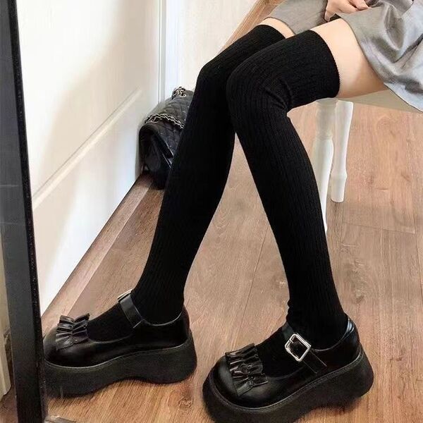 ニーハイソックス 黒 レディース 制服 韓国 美脚 コスプレ 高校 学生 コーデ