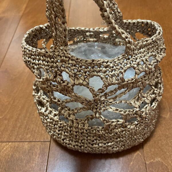 ブロンズ透かし編み かごバッグ(ハンドメイド)