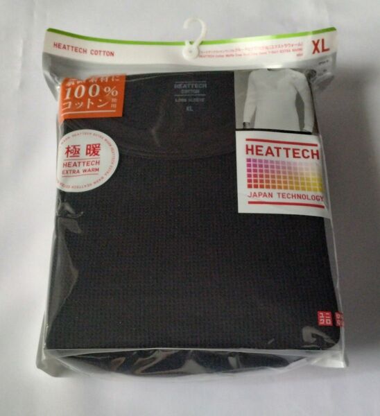 【新品 未使用】UNIQLO ユニクロヒートテックコットンワッフルクルーネック九分袖エクストラウォーム メンズXLサイズ ブラック