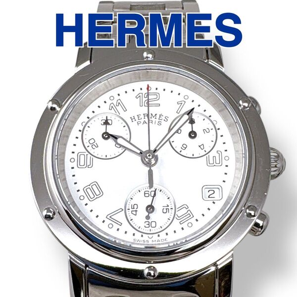 エルメス HERMES クリッパー CL1.310 クロノグラフ クォーツ QZ ホワイト文字盤 白 レディース 時計 腕時計