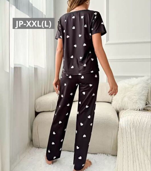 水通し済、未着用 JP-XXL(L) パジャマ ルームウェア 上下セット セットアップ パジャマ 部屋着 ブラック 半袖 夏