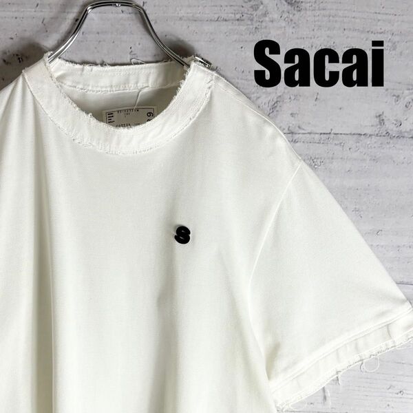 Sacai ジップデザインカットソー 肩ジップ Sロゴ刺繍 カットオフデザイン M相当 サカイ