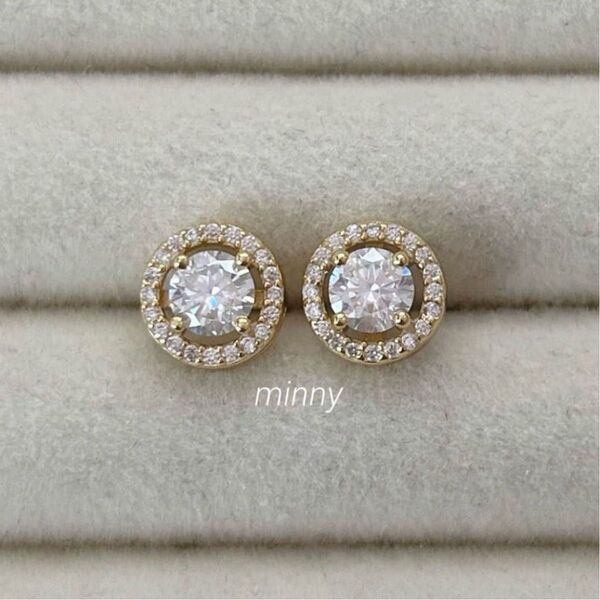 モアサナイト(人工ダイヤモンド)ヘイロー ピアス 0.5ct ゴールド