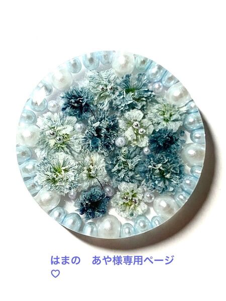 ブルーかすみ草 ドライフラワー レジンヘアゴム ブローチ ポニーフック