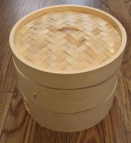 竹製 蒸篭 サイズ、直径23センチ 2段蓋付き 新品 送料込み