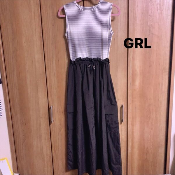 グレイル GRL ボーダーカーゴフレアワンピース ノースリーブ ノースリーブワンピース