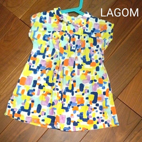 LAGOM * L 総柄 ワンピース チュニック 水彩柄カラフル マルチカラー ブラウス 襟