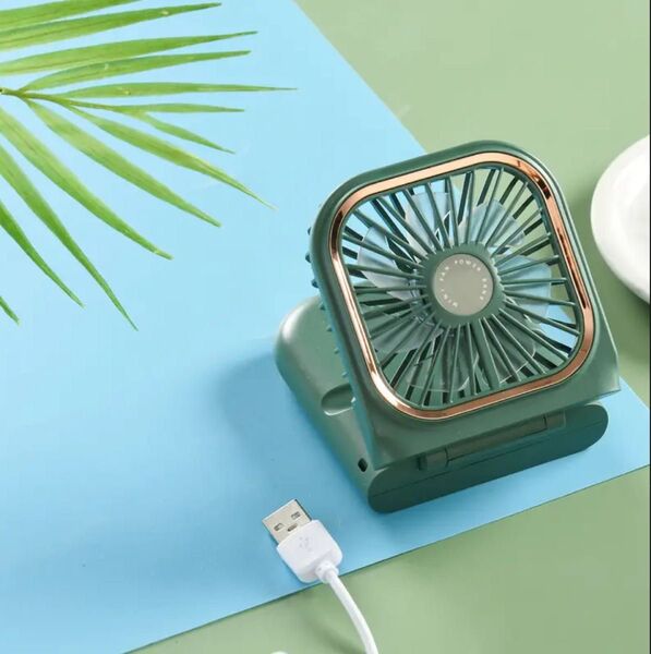 【グリーン】新品 ハンディファン 卓上扇風機 携帯扇風機 充電式 緑 5way コンパクト