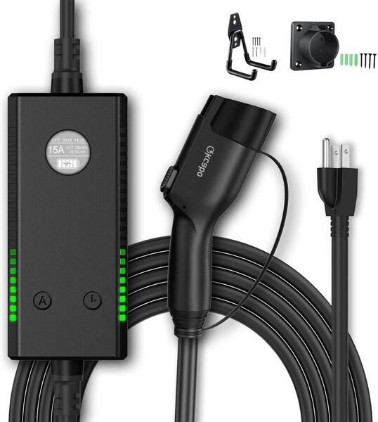 Qkcabo 15A 電気自動車EV充電ケーブル 100-240V対応 6/8/10/13/15A電流調整可能の家庭用PHV/EV