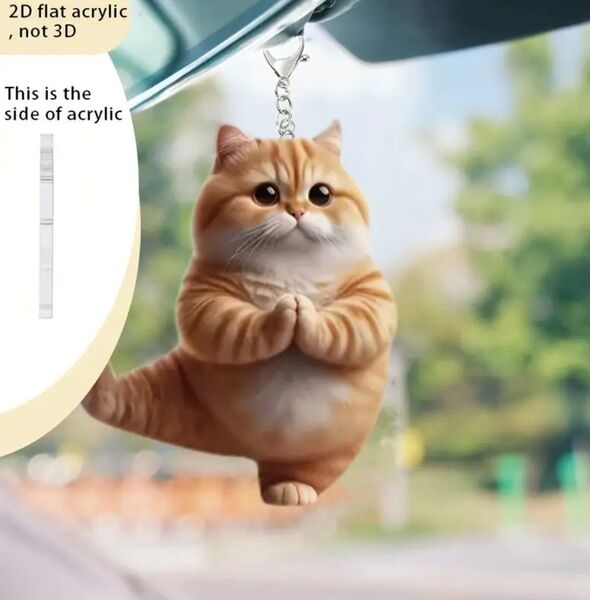 ヨガポーズをした猫の2Dアクリルキーホルダー