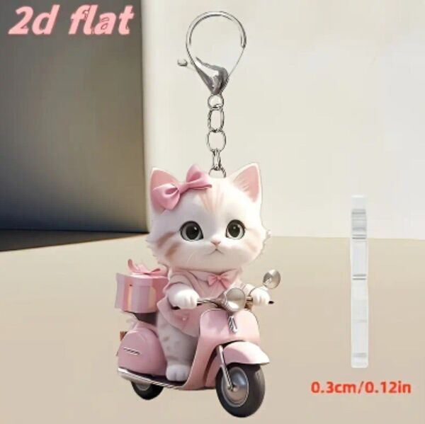 バイクに乗ったリボン猫ちゃんの2Dアクリルキーホルダー