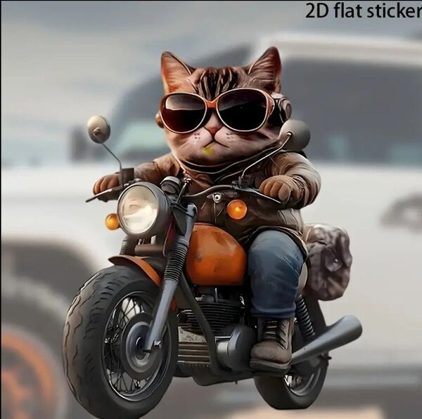 バイクに乗ったトラ猫の2Dアクリルキーホルダー