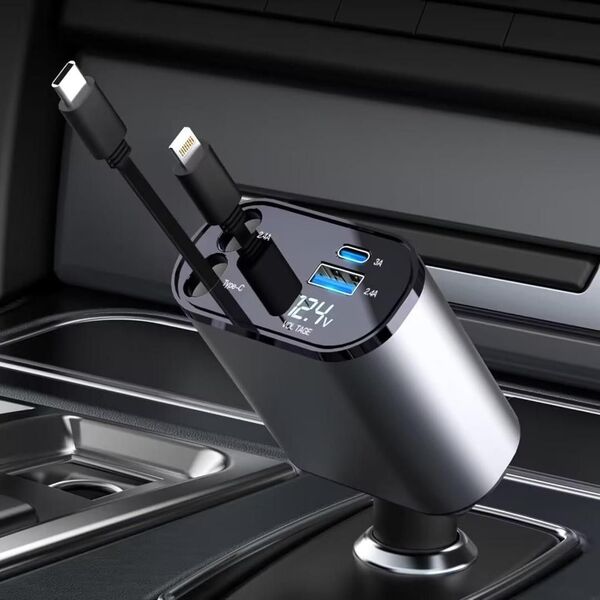 【新品・未開封】巻き取り式4in1 車 充電器 シガーソケット 4台同時充電