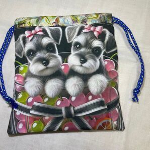 巾着袋 ハンドメイド シュナウザー ミニポーチ