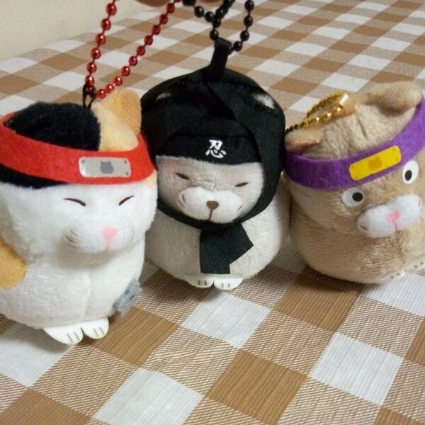 ひげまんじゅう 忍者 3個セット ボールチェーン付きキーホルダー ぬいぐるみ マスコット