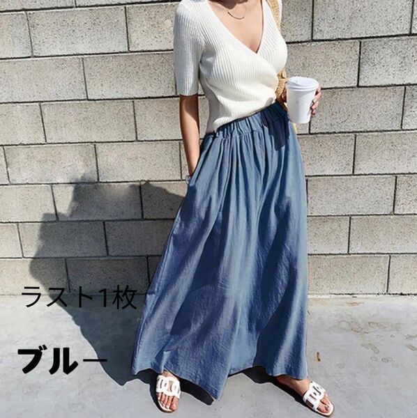 リネン風スカートパンツ ワイドパンツ ガウチョパンツ スカーチョ