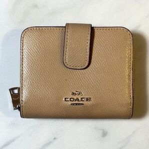 COACH コーチ レザー 二つ折り財布 ベージュ 送料無料 匿名配送 ウォレット 札入れ 小銭入れ