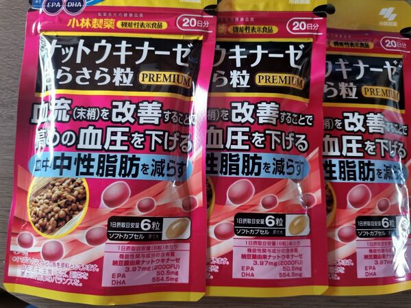 小林製薬 ナットウキナーゼ さらさら粒 PREMIUM 20日分×3袋セット