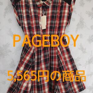 【新品未使用】PAGEBOY チェック柄ワンピース レッド 肩周りにブラックレース タグ付き 切り替えデザイン オシャレ 可愛い