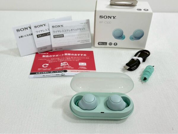 美品 SONY WF-C500 ミントグリーン ワイヤレスイヤホン 家電店展示品