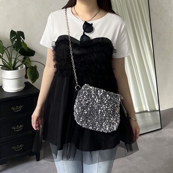 プロズヴェール フリルチュールドッキングペプラムTシャツ Lサイズ チュニック