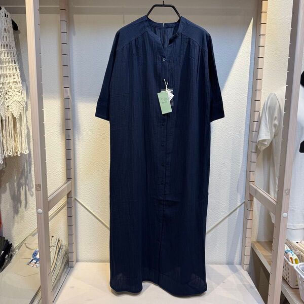 M 新品 Keitto ケイット 北欧カラー前後着用ワンピース シャツワンピース 前あき 羽織りにもOK ネイビー