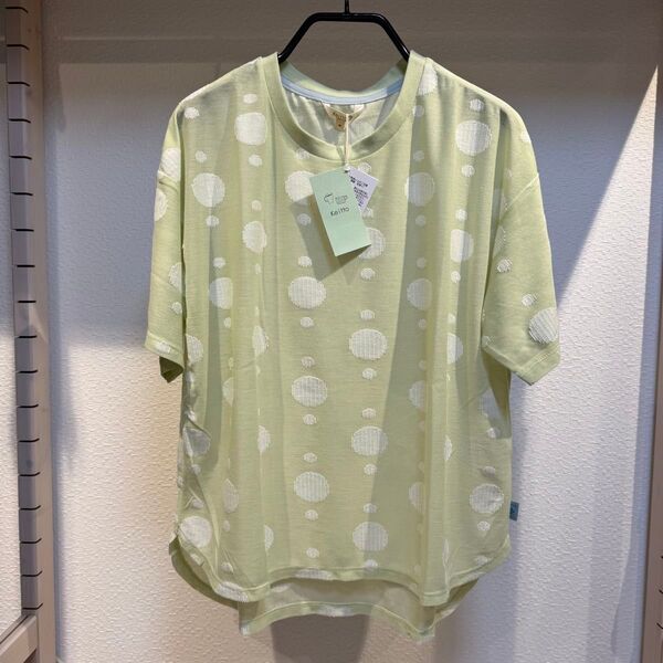 M 新品 Keitto ケイット 雨粒ドット柄カットプルオーバー Tシャツ 半袖 水玉柄 透け感 シアー感 通気性有り 涼しい